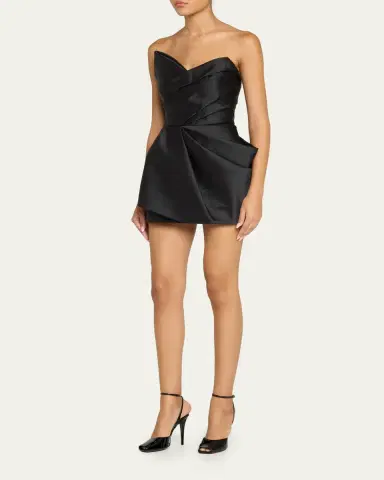 Monique Lhuillier Strapless Pleated Mikado Silk Mini Dress | Thumbnail 4 Monique Lhuillier Strapless Pleated Mikado Silk Mini Dress | Thumbnail 4