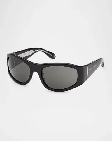 Christian Louboutin Men's Temple-Logo Acetate Rectangle Sunglasses | Thumbnail 2 Christian Louboutin Men's Temple-Logo Acetate Rectangle Sunglasses | Thumbnail 2