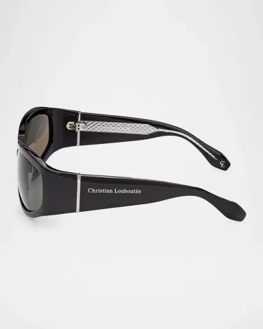 Christian Louboutin Men's Temple-Logo Acetate Rectangle Sunglasses | Thumbnail 3 Christian Louboutin Men's Temple-Logo Acetate Rectangle Sunglasses | Thumbnail 3