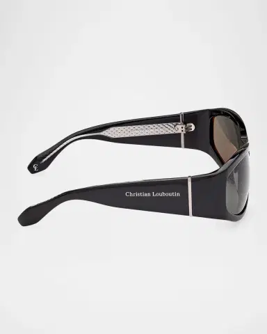 Christian Louboutin Men's Temple-Logo Acetate Rectangle Sunglasses | Thumbnail 7 Christian Louboutin Men's Temple-Logo Acetate Rectangle Sunglasses | Thumbnail 7