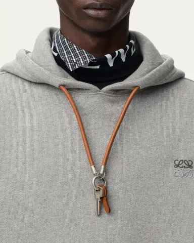 Loewe Men's Relaxed Fit Fleece Leather-Drawstring Hoodie | Thumbnail 5 Loewe Men's Relaxed Fit Fleece Leather-Drawstring Hoodie | Thumbnail 5