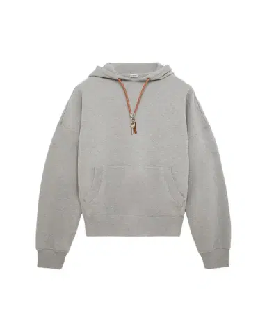 Loewe Men's Relaxed Fit Fleece Leather-Drawstring Hoodie | Thumbnail 1 Loewe Men's Relaxed Fit Fleece Leather-Drawstring Hoodie | Thumbnail 1