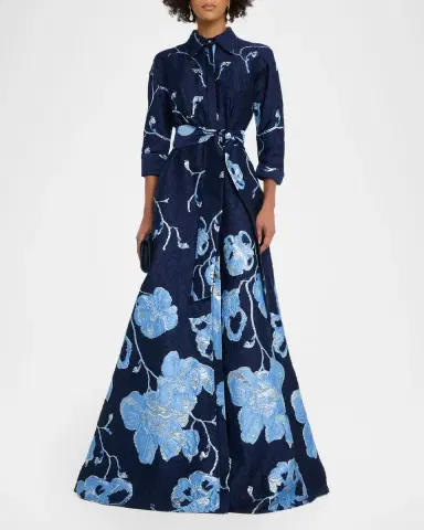 Rickie Freeman for Teri Jon A-Line Metallic Jacquard Shirt Gown | Thumbnail 2 Rickie Freeman for Teri Jon A-Line Metallic Jacquard Shirt Gown | Thumbnail 2