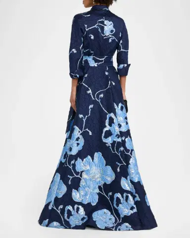 Rickie Freeman for Teri Jon A-Line Metallic Jacquard Shirt Gown | Thumbnail 3 Rickie Freeman for Teri Jon A-Line Metallic Jacquard Shirt Gown | Thumbnail 3