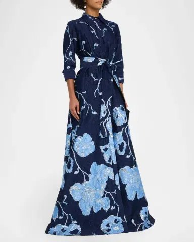 Rickie Freeman for Teri Jon A-Line Metallic Jacquard Shirt Gown | Thumbnail 4 Rickie Freeman for Teri Jon A-Line Metallic Jacquard Shirt Gown | Thumbnail 4