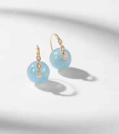 Sydney Evan 14kt gold earrings with diamonds and aquamarines | Thumbnail 3 Sydney Evan 14kt gold earrings with diamonds and aquamarines | Thumbnail 3