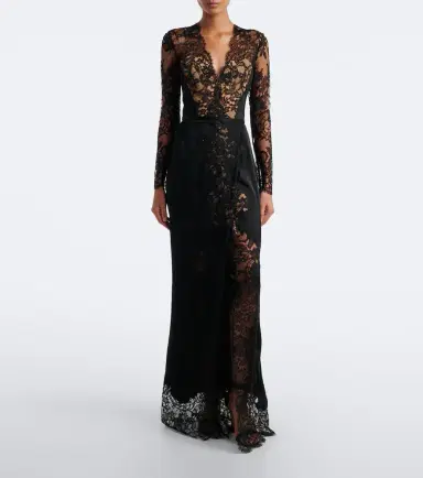 Elie Saab Lace-trimmed cotton and silk-blend gown | Thumbnail 3 Elie Saab Lace-trimmed cotton and silk-blend gown | Thumbnail 3