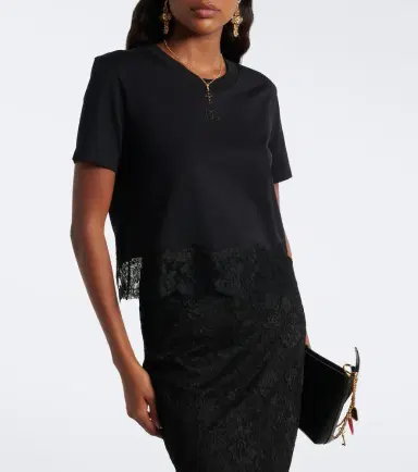 Dolce & Gabbana DG lace-trimmed cotton-blend T-shirt | Thumbnail 4 Dolce & Gabbana DG lace-trimmed cotton-blend T-shirt | Thumbnail 4