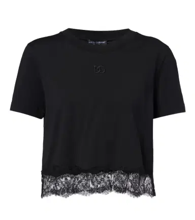 Dolce & Gabbana DG lace-trimmed cotton-blend T-shirt | Thumbnail 1 Dolce & Gabbana DG lace-trimmed cotton-blend T-shirt | Thumbnail 1