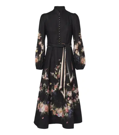 Zimmermann Valiant belted floral linen midi dress | Thumbnail 1 Zimmermann Valiant belted floral linen midi dress | Thumbnail 1