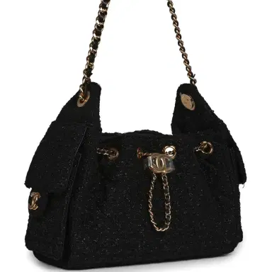 Chanel Chanel Mini 25 Hobo Bag Black Tweed Bouclé Gold Hardware | Thumbnail 2 Chanel Chanel Mini 25 Hobo Bag Black Tweed Bouclé Gold Hardware | Thumbnail 2