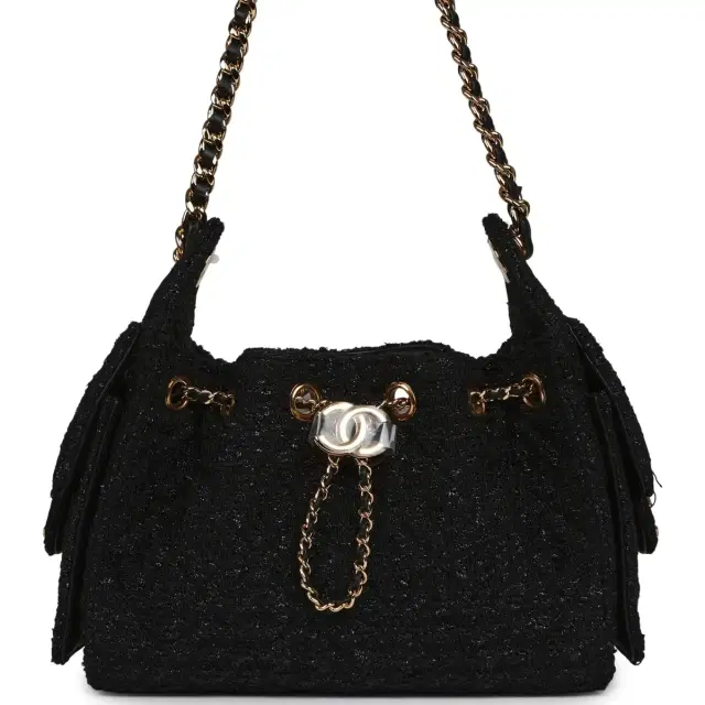 Chanel Mini 25 Hobo Bag Black Tweed Bouclé Gold Hardware Chanel Mini 25 Hobo Bag Black Tweed Bouclé Gold Hardware