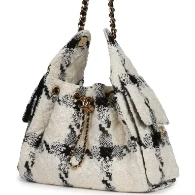 Chanel Chanel Small 25 Hobo Bag White, Black Tweed Gold Hardware | Thumbnail 5 Chanel Chanel Small 25 Hobo Bag White, Black Tweed Gold Hardware | Thumbnail 5