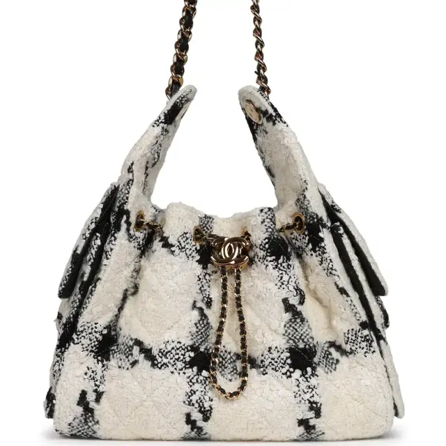 Chanel Small 25 Hobo Bag White, Black Tweed Gold Hardware Chanel Small 25 Hobo Bag White, Black Tweed Gold Hardware