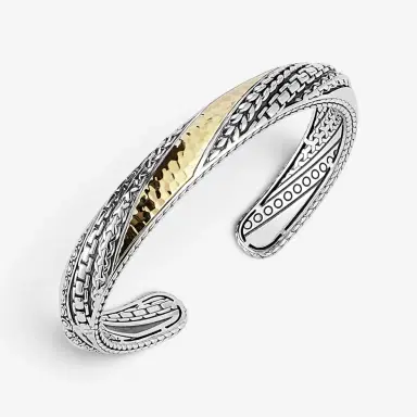 JAI JAI Hammered Artisan Sterling Silver & 14K Yellow Gold Hinged Cuff Bracelet JJH5 - M by The Solist | Thumbnail 2 JAI JAI Hammered Artisan Sterling Silver & 14K Yellow Gold Hinged Cuff Bracelet JJH5 - M by The Solist | Thumbnail 2