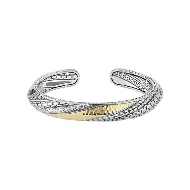 JAI JAI Hammered Artisan Sterling Silver & 14K Yellow Gold Hinged Cuff Bracelet JJH5 - M by The Solist | Thumbnail 1 JAI JAI Hammered Artisan Sterling Silver & 14K Yellow Gold Hinged Cuff Bracelet JJH5 - M by The Solist | Thumbnail 1
