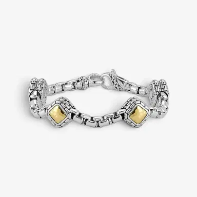 JAI JAI Sterling Silver & 14K Yellow Gold Box Chain & Hammered Station Bracelet JJH3 - by The Solist | Thumbnail 2 JAI JAI Sterling Silver & 14K Yellow Gold Box Chain & Hammered Station Bracelet JJH3 - by The Solist | Thumbnail 2