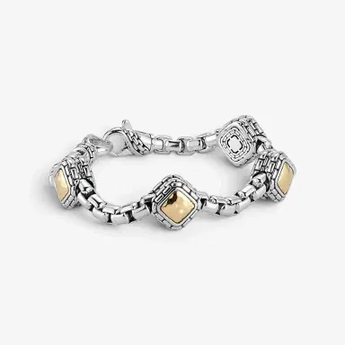 JAI JAI Sterling Silver & 14K Yellow Gold Box Chain & Hammered Station Bracelet JJH3 - by The Solist | Thumbnail 3 JAI JAI Sterling Silver & 14K Yellow Gold Box Chain & Hammered Station Bracelet JJH3 - by The Solist | Thumbnail 3