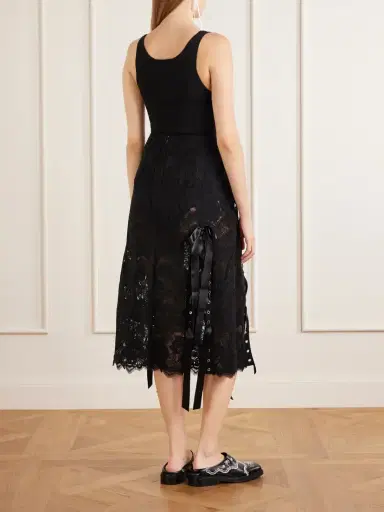 Simone Rocha Unraveling Ribbon Ring Asymmetric Embellished Lace And Satin Midi Skirt | Thumbnail 4 Simone Rocha Unraveling Ribbon Ring Asymmetric Embellished Lace And Satin Midi Skirt | Thumbnail 4