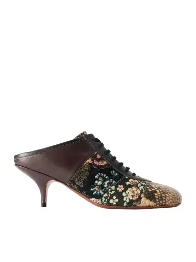 Dries Van Noten Jacquard-trimmed Snake-effect Leather Pumps | Thumbnail 1 Dries Van Noten Jacquard-trimmed Snake-effect Leather Pumps | Thumbnail 1