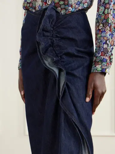 Dries Van Noten Ruffle-detailed Draped Denim Midi Skirt | Thumbnail 4 Dries Van Noten Ruffle-detailed Draped Denim Midi Skirt | Thumbnail 4