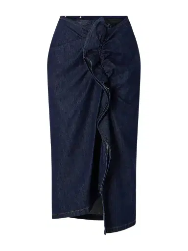 Dries Van Noten Ruffle-detailed Draped Denim Midi Skirt | Thumbnail 1 Dries Van Noten Ruffle-detailed Draped Denim Midi Skirt | Thumbnail 1
