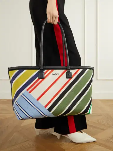 Loewe Verano Logo-embroidered Striped Leather-trimmed Canvas Tote | Thumbnail 2 Loewe Verano Logo-embroidered Striped Leather-trimmed Canvas Tote | Thumbnail 2