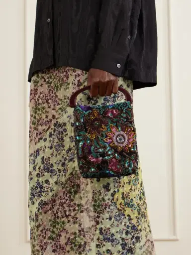 Dries Van Noten Bead-embellished Printed Leather-trimmed Velvet Tote | Thumbnail 2 Dries Van Noten Bead-embellished Printed Leather-trimmed Velvet Tote | Thumbnail 2