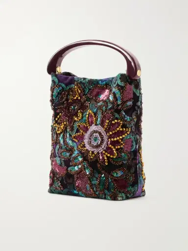 Dries Van Noten Bead-embellished Printed Leather-trimmed Velvet Tote | Thumbnail 4 Dries Van Noten Bead-embellished Printed Leather-trimmed Velvet Tote | Thumbnail 4
