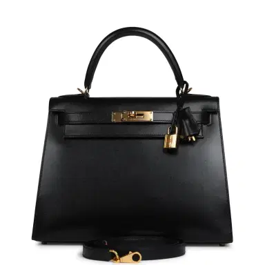 HERMÈS Pre-owned Hermes Kelly Sellier 28 Black Box Gold Hardware | Thumbnail 1 HERMÈS Pre-owned Hermes Kelly Sellier 28 Black Box Gold Hardware | Thumbnail 1