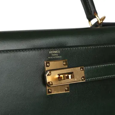 HERMÈS Pre-owned Hermes Kelly Sellier 28 Vert Fonce Box Gold Hardware | Thumbnail 7 HERMÈS Pre-owned Hermes Kelly Sellier 28 Vert Fonce Box Gold Hardware | Thumbnail 7