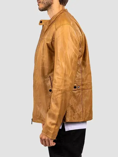 Maceoo Men's Washed Leather Jacket - Brown | Thumbnail 2 Maceoo Men's Washed Leather Jacket - Brown | Thumbnail 2