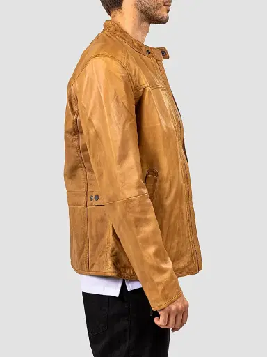 Maceoo Men's Washed Leather Jacket - Brown | Thumbnail 4 Maceoo Men's Washed Leather Jacket - Brown | Thumbnail 4