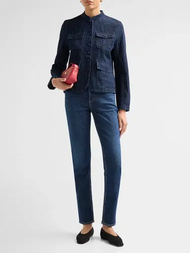 rag & bone Women's Mercer Denim Stand-Collar Blazer - Dark Rinse | Thumbnail 2 rag & bone Women's Mercer Denim Stand-Collar Blazer - Dark Rinse | Thumbnail 2