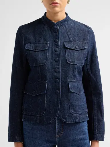 rag & bone Women's Mercer Denim Stand-Collar Blazer - Dark Rinse | Thumbnail 5 rag & bone Women's Mercer Denim Stand-Collar Blazer - Dark Rinse | Thumbnail 5