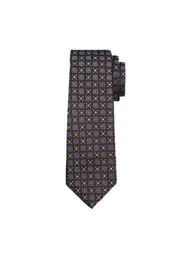 Kiton Men's Geometric Medallion Silk Tie - Black Blue | Thumbnail 1 Kiton Men's Geometric Medallion Silk Tie - Black Blue | Thumbnail 1