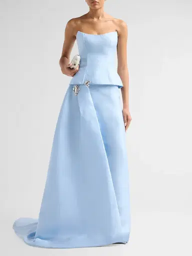Monique Lhuillier Women's Layered Strapless Floral Embellished Gown - Breeze | Thumbnail 2 Monique Lhuillier Women's Layered Strapless Floral Embellished Gown - Breeze | Thumbnail 2