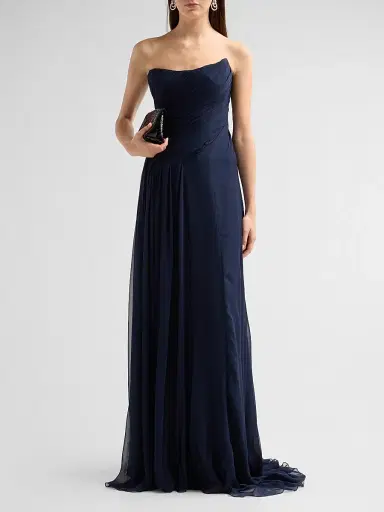 Monique Lhuillier Women's Strapless Silk Draped Gown - Navy | Thumbnail 2 Monique Lhuillier Women's Strapless Silk Draped Gown - Navy | Thumbnail 2