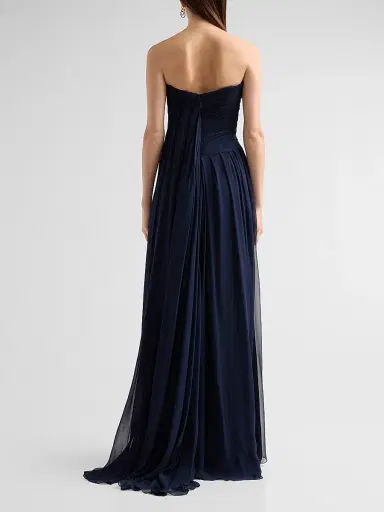 Monique Lhuillier Women's Strapless Silk Draped Gown - Navy | Thumbnail 3 Monique Lhuillier Women's Strapless Silk Draped Gown - Navy | Thumbnail 3
