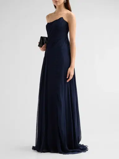 Monique Lhuillier Women's Strapless Silk Draped Gown - Navy | Thumbnail 4 Monique Lhuillier Women's Strapless Silk Draped Gown - Navy | Thumbnail 4