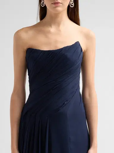 Monique Lhuillier Women's Strapless Silk Draped Gown - Navy | Thumbnail 5 Monique Lhuillier Women's Strapless Silk Draped Gown - Navy | Thumbnail 5