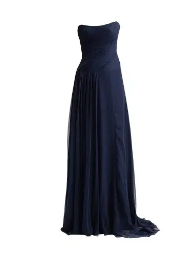 Monique Lhuillier Women's Strapless Silk Draped Gown - Navy | Thumbnail 1 Monique Lhuillier Women's Strapless Silk Draped Gown - Navy | Thumbnail 1