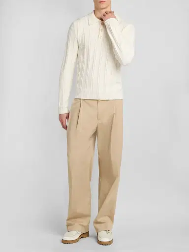 Casablanca Men's Boucle-Knit Long-Sleeve Polo Shirt - White | Thumbnail 2 Casablanca Men's Boucle-Knit Long-Sleeve Polo Shirt - White | Thumbnail 2