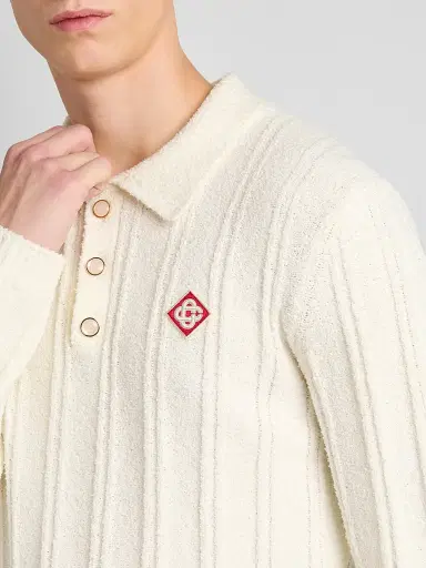 Casablanca Men's Boucle-Knit Long-Sleeve Polo Shirt - White | Thumbnail 5 Casablanca Men's Boucle-Knit Long-Sleeve Polo Shirt - White | Thumbnail 5