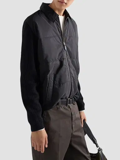 Prada Men's Wool And Re-Nylon Gabardine Cardigan - Black | Thumbnail 4 Prada Men's Wool And Re-Nylon Gabardine Cardigan - Black | Thumbnail 4