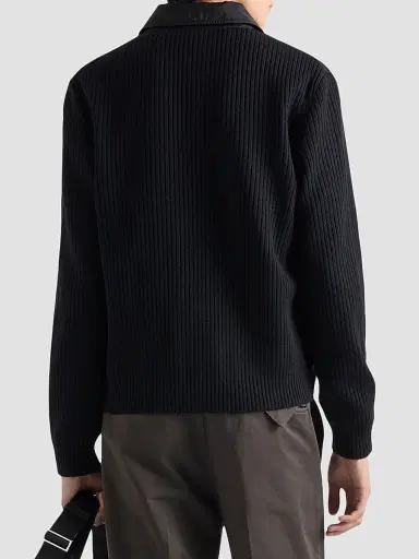 Prada Men's Wool And Re-Nylon Gabardine Cardigan - Black | Thumbnail 5 Prada Men's Wool And Re-Nylon Gabardine Cardigan - Black | Thumbnail 5