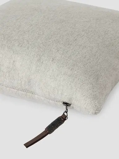 Brunello Cucinelli Double Cashmere Beaver Cloth Cushion with Shiny Zipper Pull - Light Grey | Thumbnail 3 Brunello Cucinelli Double Cashmere Beaver Cloth Cushion with Shiny Zipper Pull - Light Grey | Thumbnail 3