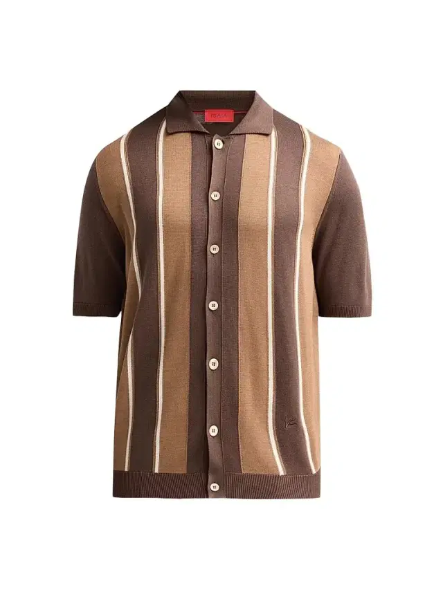 Men's Retro Striped Full-Button Polo Shirt - Dark Brown - Size XXL Men's Retro Striped Full-Button Polo Shirt - Dark Brown - Size XXL