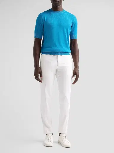 Isaia Men's Silk-Linen Knit Short-Sleeve Crewneck Shirt - Blue | Thumbnail 2 Isaia Men's Silk-Linen Knit Short-Sleeve Crewneck Shirt - Blue | Thumbnail 2