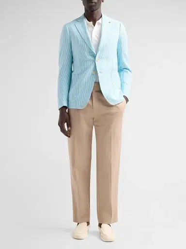 Isaia Men's Seersucker Cotton-Silk Jacket - Open White | Thumbnail 2 Isaia Men's Seersucker Cotton-Silk Jacket - Open White | Thumbnail 2